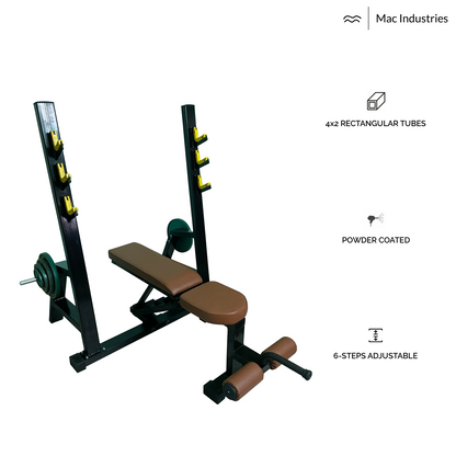 Mac - BRF8004 - Adjustable Olympic Bench Press Incline, Decline & Flat for Weight & Strength Training, Home & Commercial Purpose