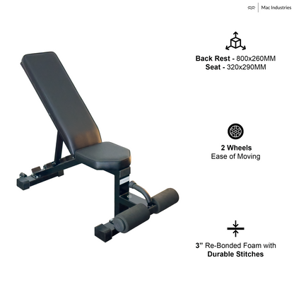 Mac - 6011 - Adjustable Utility Heavy Bench (Flat, Incline & Decline) - 6 Steps Adjustable, Home & Gym Purpose