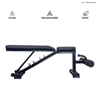 Mac - 6011 - Adjustable Utility Heavy Bench (Flat, Incline & Decline) - 6 Steps Adjustable, Home & Gym Purpose