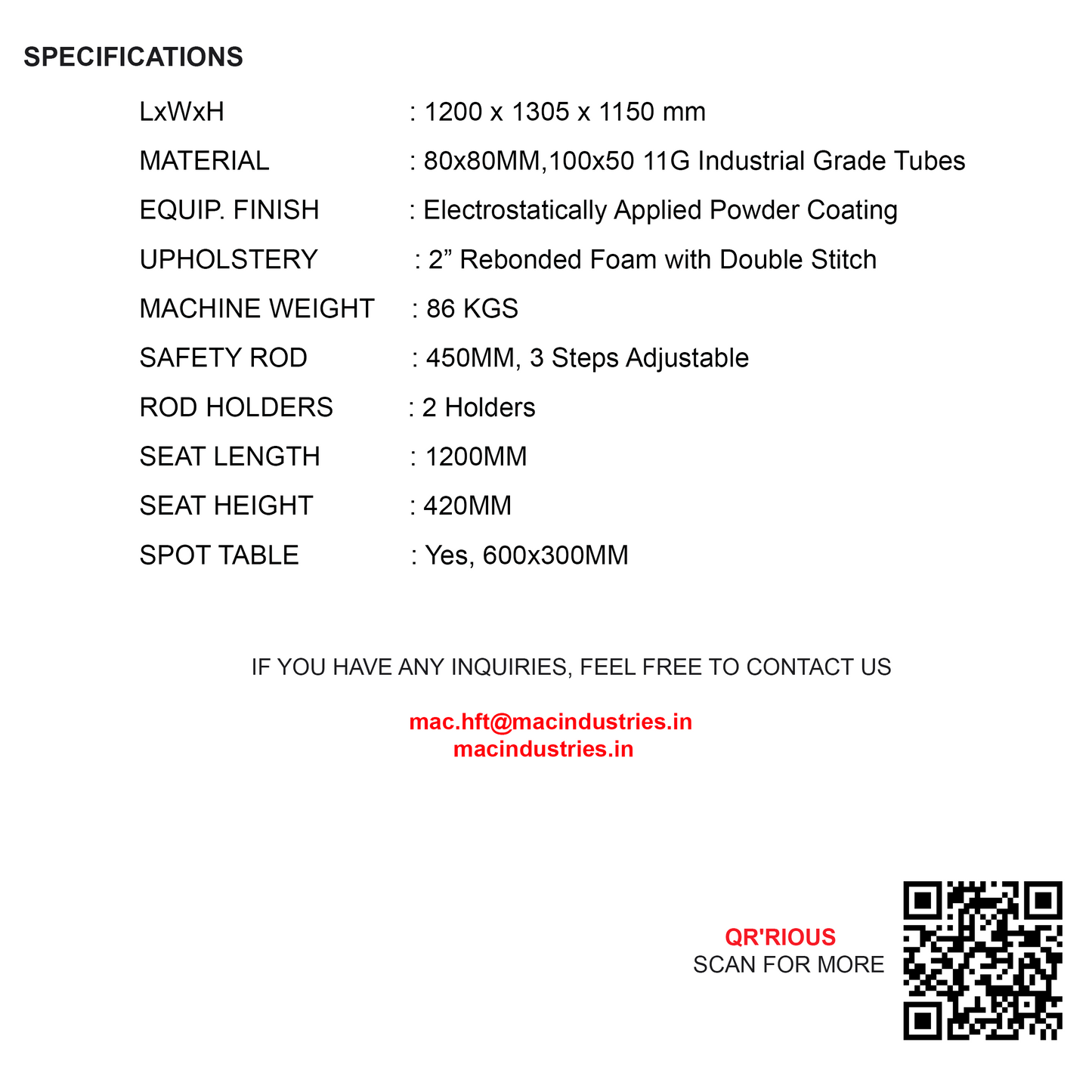 Mac - 6001 - Power Lifting Bench, Competition Bench (Home & Commercial Purpose)